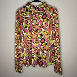 CAPRI 70s‎ Mod Geometric Colorful Button Down Long Sleeve Shirt Women XL Groovy